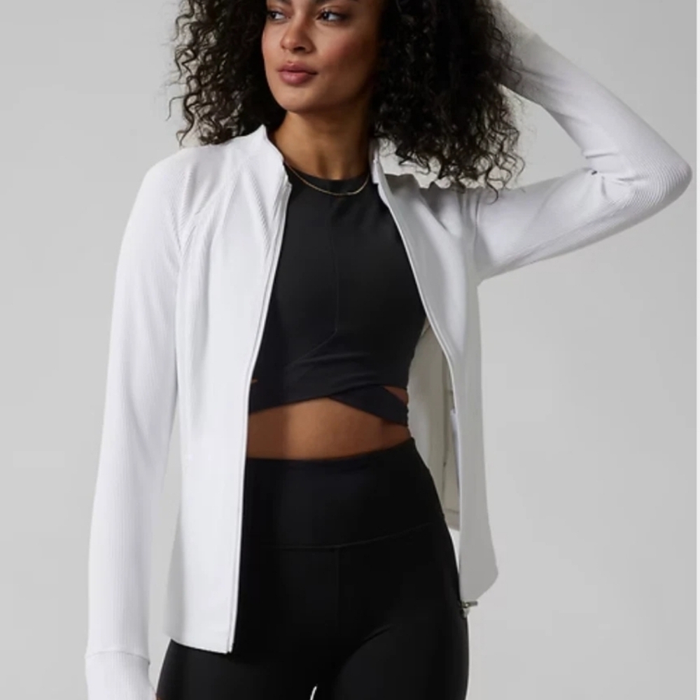 Athleta Salutation Women's Ribbed White Jacket Size l Like New